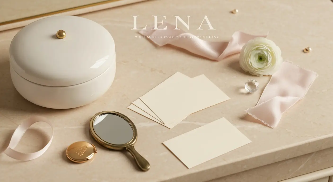 Elegancki flat lay z pudełkiem na pamiątki, medalionem, lusterkiem i białymi kwiatami
