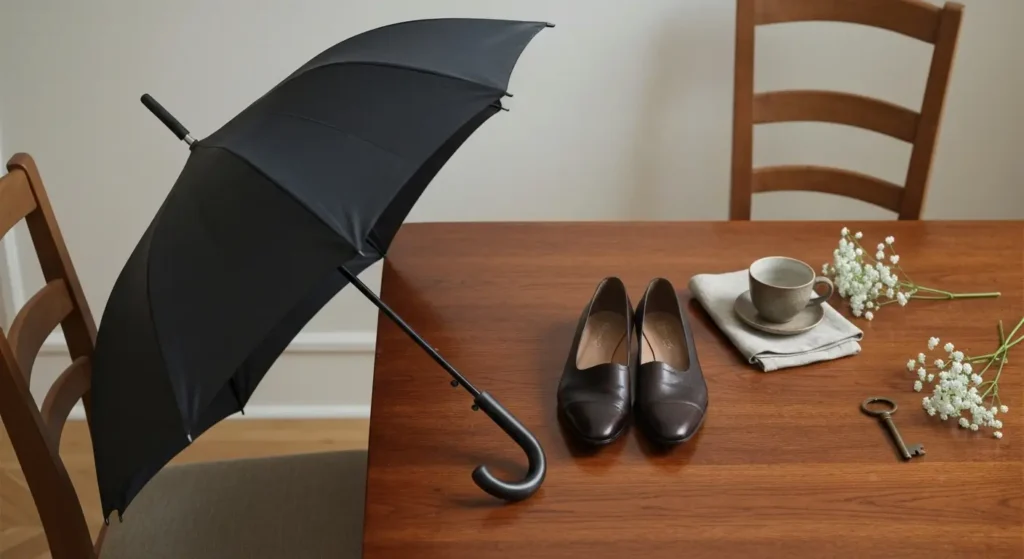 Parasol w domu i buty na stole - katalog domowych tabu
