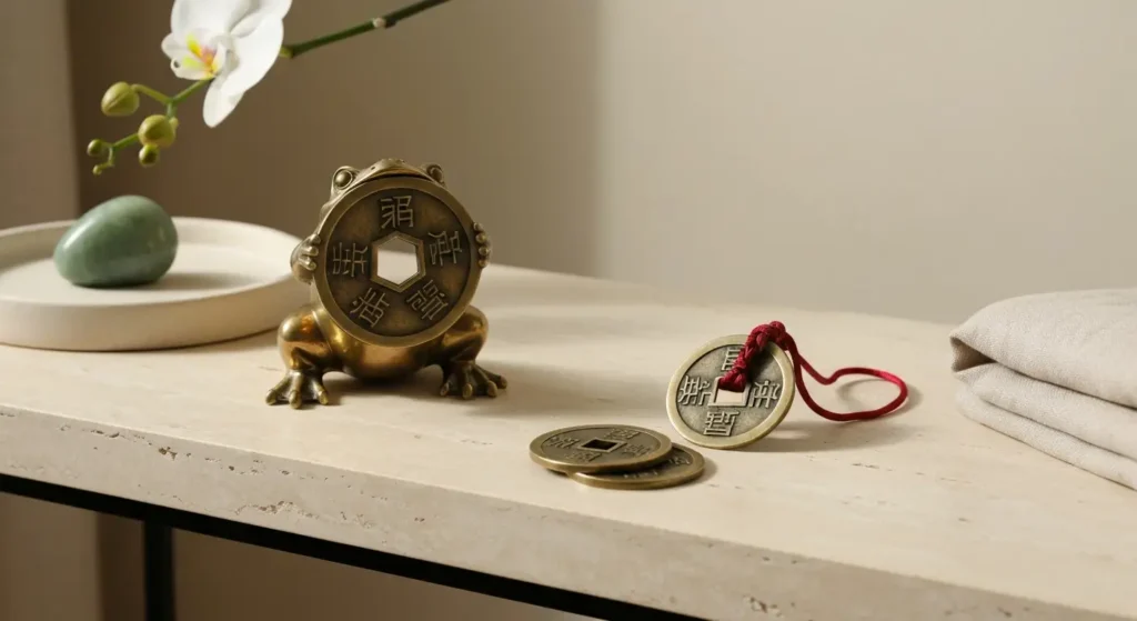 Pieniążek chiński i żaby fortuny - symbole dostatku