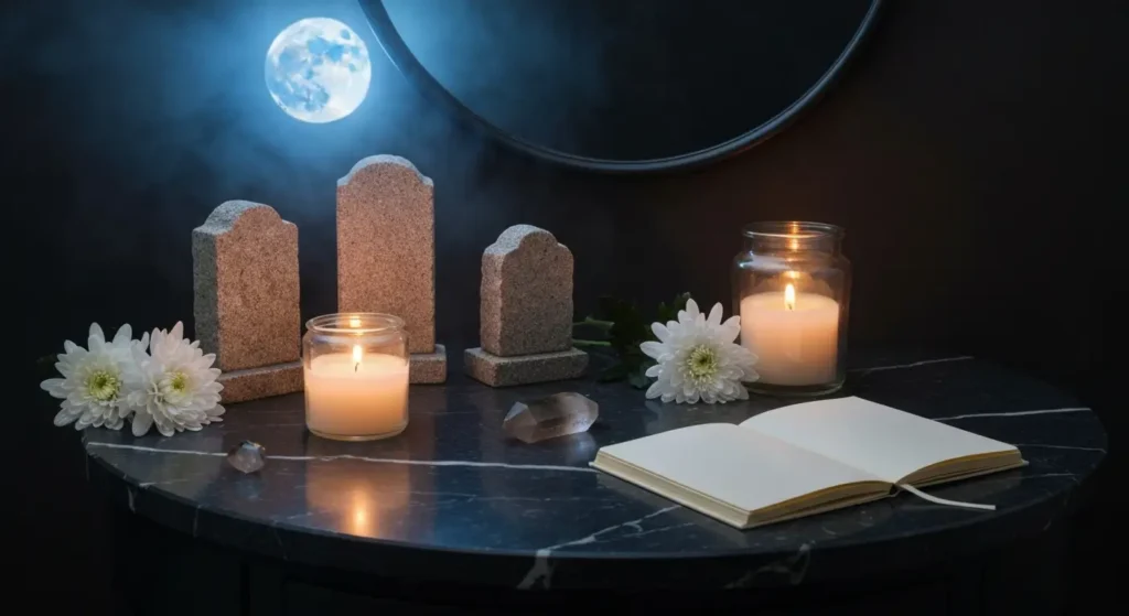 Sen o cmentarzu - groby i znicze nocą